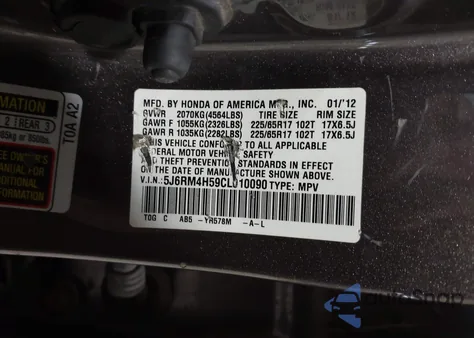 2012 Honda Cr-V Ex from USA, damaged, VIN 5J6RM4H59CL010090